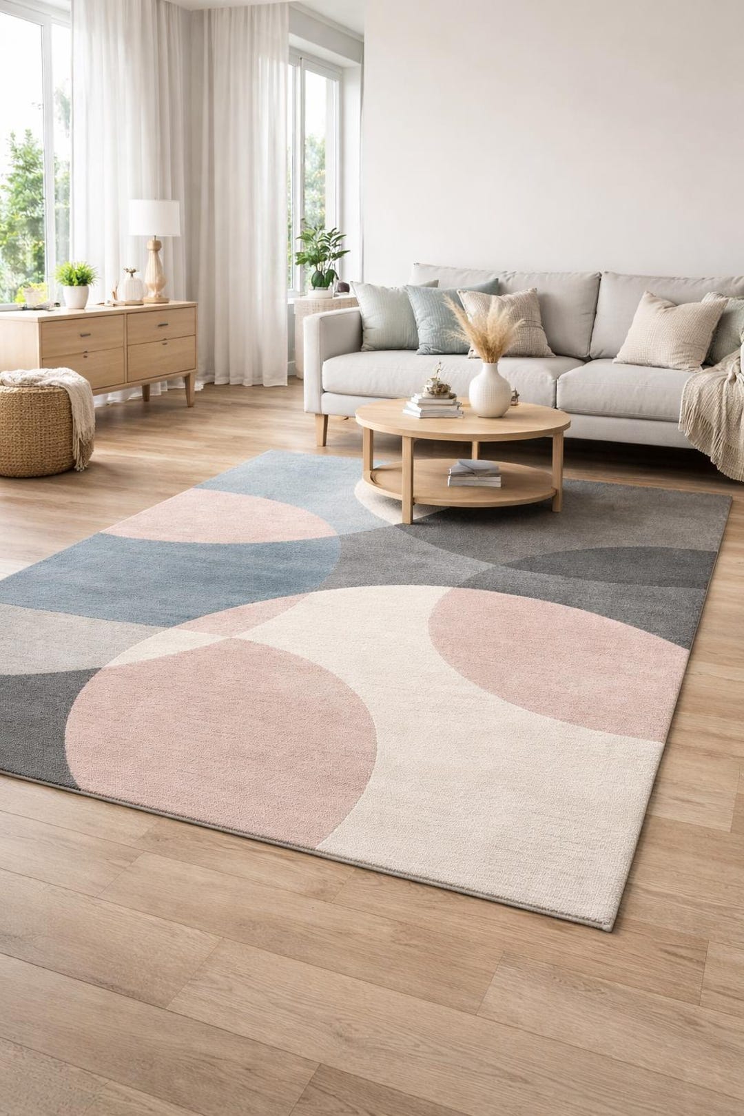 Modern Geometric Circle Pattern Rug – Soft Pastel Abstract Area Carpet ...