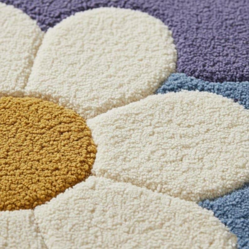 Hand-tufted Wool Daisy Rug – Retro Floral Carpet - Etsy