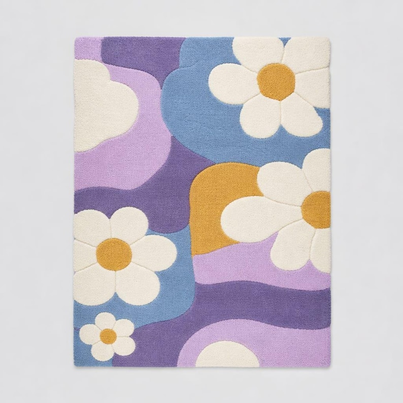 Hand-tufted Wool Daisy Rug – Retro Floral Carpet - Etsy