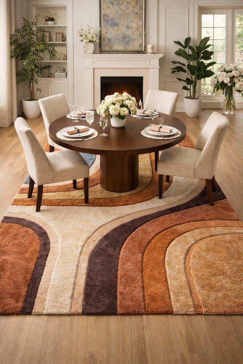 Mid-century Retro Curved Lines Rug – Luxury Plush Hand-tufted Area ...