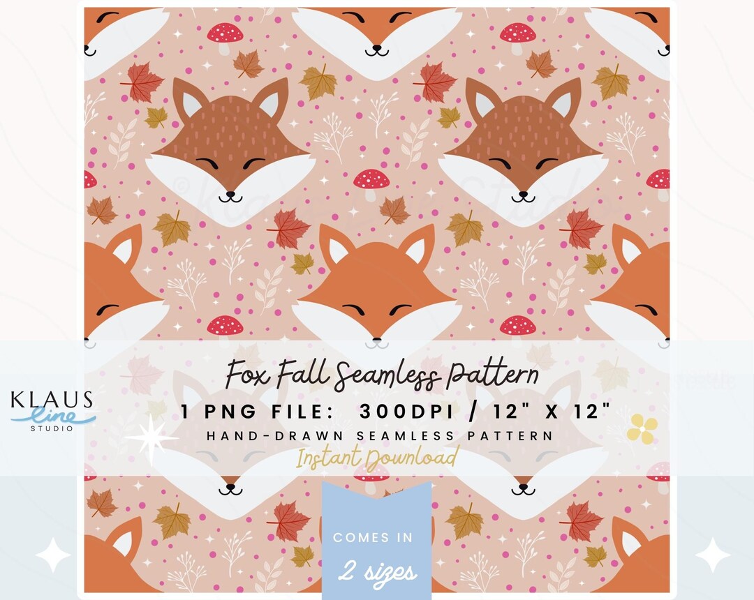 Fox Seamless Pattern PNG, Cute Woodland Fox Digital Paper, Autumn ...