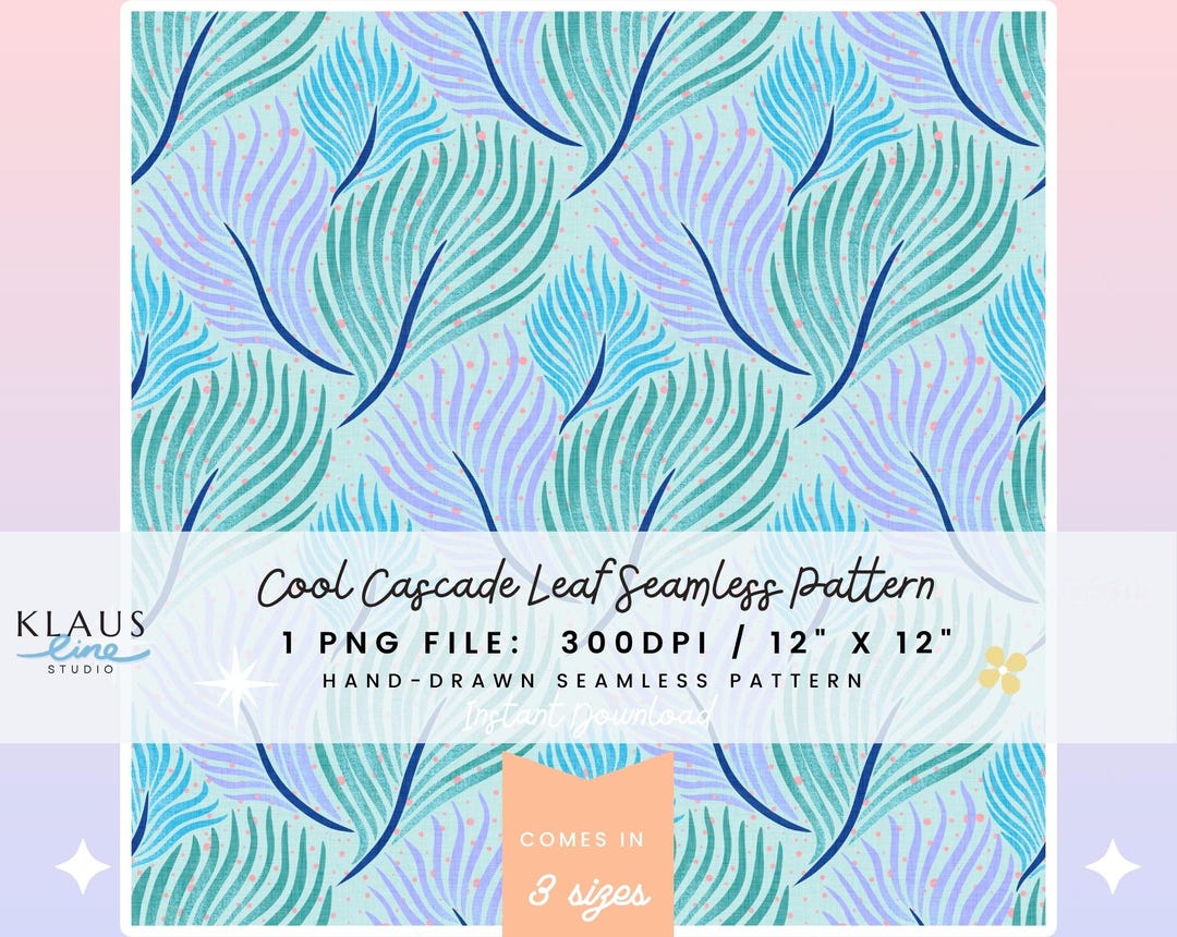 Cool Cascade Leaf Seamless Pattern | Abstract Feathers | Retro Modern ...