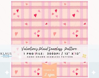 Valentine's Pink Plaid Seamless Pattern | Soft Blush Heart Striped Digital Paper | Romantic Checkered Fabric & Wallpaper Design