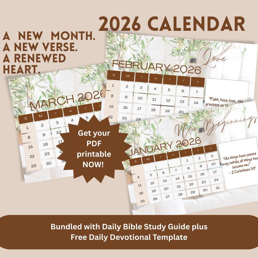 2026 Christian Bible Calendar Printable | 12-month Scripture Themes ...
