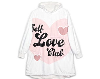 Self Love Club Kapuzendecke | Rosa Herz Kuschelige Sherpa Hoodie Decke