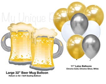 Retirement Party Balloons 30th Birthday Party Balloons 30 Years Beer Mugs Cheers and Beers to 30 Years Balloons with Beer Mugs 30th Birthday Party Decorations Metallic Gold and White Set of 3
