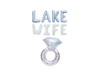 Lake Wife Balloon Banner Lake Bachelorette Mylar Letter Balloons Large Silver Diamond Ring Balloon