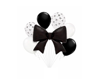 Black Bow Balloon Bundle - Black Mylar Balloon - Black & White Latex Balloons - Coquette Elegant Decorations