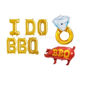 I DO BBQ Letter Balloons Large Gold Ring Balloon Engagement Party Bridal Shower I Do Bbq Banner Engagement Ring Balloon BBQ Pig