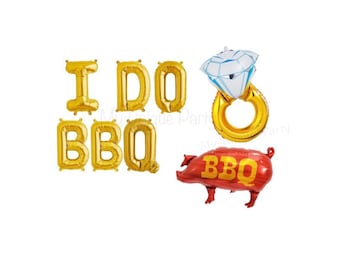 I DO BBQ Letter Balloons Large Gold Ring Balloon Engagement Party Bridal Shower I Do Bbq Banner Engagement Ring Balloon BBQ Pig