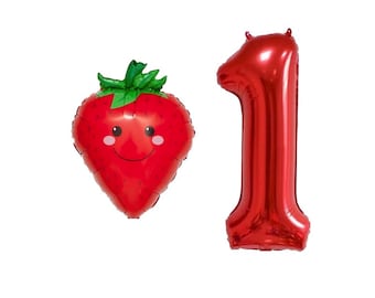 Berry First Birthday Decorations, 1st Birthday, Strawberry Balloon, Large Red Number 1 Balloon