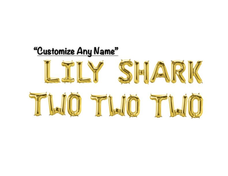 Shark Two Two Two Banner Balloons Baby Shark Party Customize any Name Letters available in 9 colors 2nd Birthday Letter