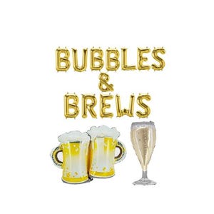 BUBBLES & BREWS Balloons, Mylar Letters - Beers - Champagne Glass - Engagement Party - Couples Shower - Brews Before I Dos