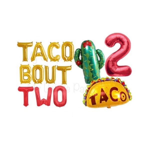 2nd Birthday Balloons, TACO BOUT TWO Balloons, Cactus Balloon, Taco Balloon, 2nd Birthday Party, Taco Bout Two Banner, Taco Twosday Decor