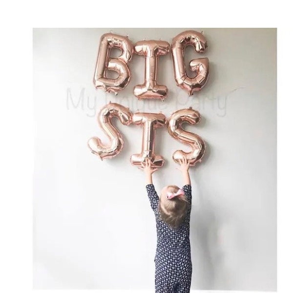 BIG SIS Balloons Set of 6 Balloons Air Fill only / Big Sis Balloon Banner Available in 9 Colors,  Big Sis Letter Balloons