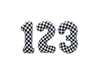 Checkered Number Mylar Balloon - Race Car Themed Birthday Choose Number 1, 2 or 3