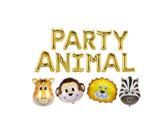 Party Animal Balloons Party Animal Banner Party Animal Letter Balloons Safari Zoo Giraffe Monkey Zebra Lion 1st Birthday Decorations