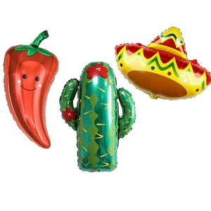 Fiesta Balloons Lets Fiesta Party Fiesta Decorations First Fiesta First Birthday Red Chili Pepper Balloon Sombrero Balloon Cactus Balloon