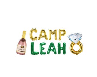 Camp Balloon Banner Kit Custom Name Mylar Letters Summer Camp Themed Cabin Crew Outdoor Bach Ring Balloon Champagne Balloon Camp Bach