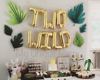TWO WILD Balloons Two Wild Letters Air Fill only Two Wild Banner 2nd Birthday Party Safari Party Zoo Animal Decoration