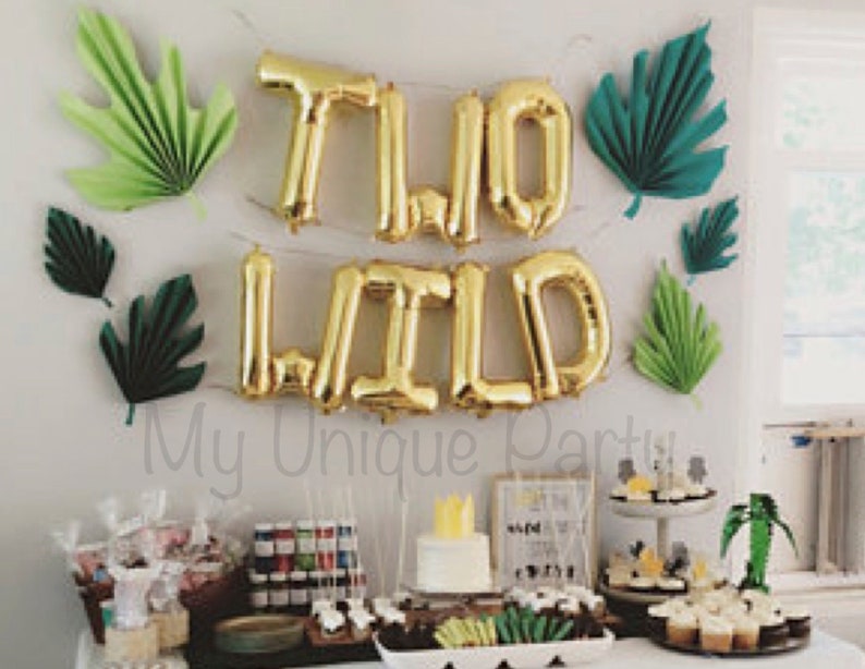 TWO WILD Balloons Two Wild Letters Air Fill only Two Wild Banner 2nd Birthday Party Safari Party Zoo Animal Decoration image 1