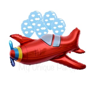 Airplane Party Airplane Balloon Vintage Red Airplane Time Flies, Adventure Awaits, Airplane Party Birthday Bon Voyage Party Cloud Balloons