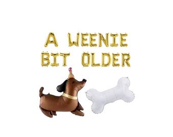 A Weenie Bit Older Letter Balloon Kit Dachshund with Party Hat Wiener Dog Birthday Dachshund Themed Party Bone Balloon