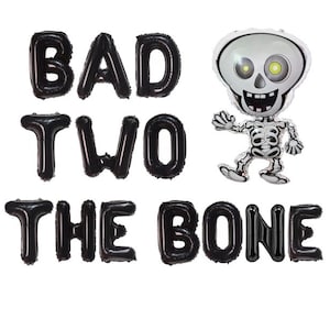 2nd Birthday Party Decorations Bad Two The Bone Balloon Banner Kit 2nd Birthday, Skeleton Balloon, Music Themed 2nd Birthday, Summerween
