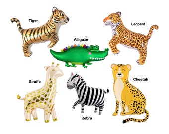 Safari Animal Balloons, Tiger Balloon, Leopard Balloon, Zebra, Cheetah Balloon, Alligator Balloon, Giraffe, Party Animals, Two Wild Birthday