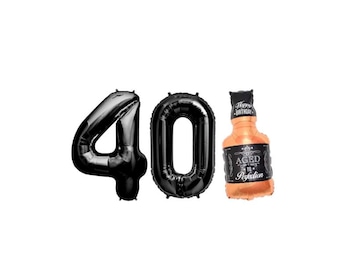 40th Birthday Balloons - Large Numbers 40 - Whiskey - Beer - Helium or Air