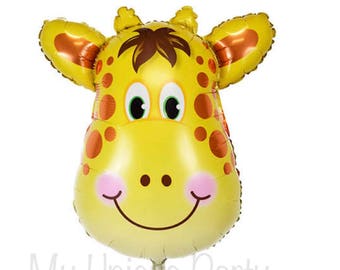 Giraffe Balloon Large Giraffe Face Balloon 32" Mylar Balloon Zoo Animals Safari Party Circus Party Baby Shower