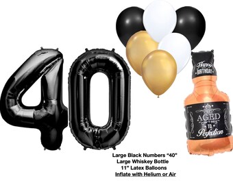40th Birthday Number40 Balloons Cheers to 40 Years Large 40 Balloons Whiskey Balloon 40th Birthday Decoration Aged to Perfection