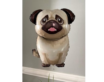 Pug Dog Balloon Large 30" Mylar Balloon Dog Birthday Party Let's Pawty Decorations
