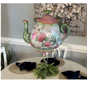 Teapot Foil Balloon - Floral Teapot - Tea Party Decorations image 2