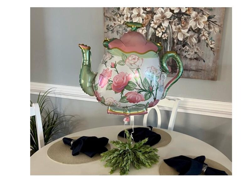 Teapot Foil Balloon - Floral Teapot - Tea Party Decorations image 2