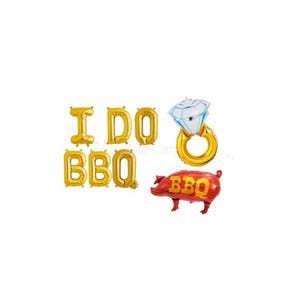 I DO BBQ Balloons Gold Ring Balloon Engagement Party Bridal Shower Foil Letter Balloon Banner