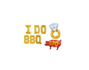 I DO BBQ Balloons Gold Ring Balloon Engagement Party Bridal Shower Foil Letter Balloon Banner