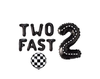 Two Fast Race Car Decorations TWO FAST Balloon Banner Large number 2 Race Car Theme, Racing Birthday Party