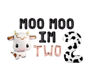 Cowgirl Birthday Party Balloons Cow Balloon Moo Moo Im Two Balloon Banner 2nd Birthday Party  Number 2 Balloon Cow Birthday Decorations