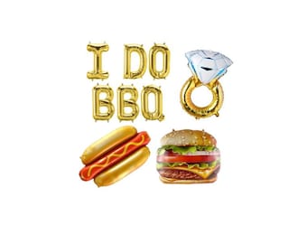 I DO BBQ Balloon Letters - Engagement Party - Ring, Hot Dog, Burger