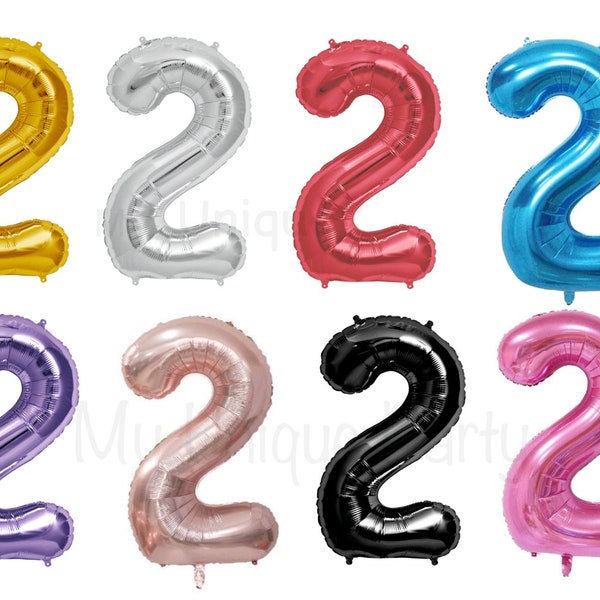 Number 2 Balloon Large Mylar Number Balloon Pick your Color 2nd Birthday Photo Prop / Helium or Air