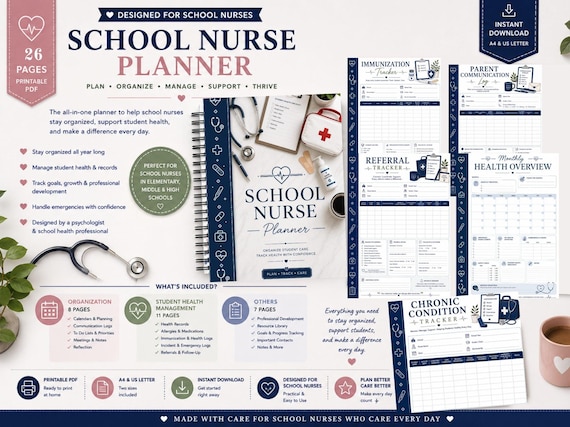 School Nurse Planner & Health Office Tracker | Medication, Immunization, Care Plan and Screening Forms | Printable PDF