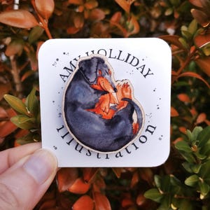 Sleepy Dachshund Dog 4cm Wooden Pin Badge (Responsibly sourced wood & eco-friendly)