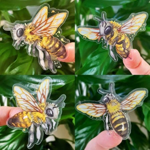 Lot de 4 autocollants transparents aquarelle Abeille | Vinyle transparent résistant aux intempéries