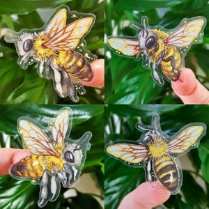 Set of 4 Watercolour Honey Bee Transparent Stickers | Weatherproof Vinyl Clear