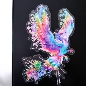 Rainbow Fiery Phoenix - Clear 4" Weatherproof Sticker - Eco Friendly - Transformation, Rebirth, Pride, Pastel Watercolour Fire Bird