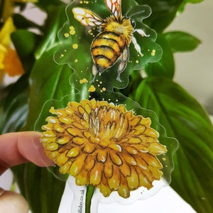 Honey Bee Bum & Dandelion Flower Sticker - Choice of Transparent or Opaque - Weatherproof Vinyl