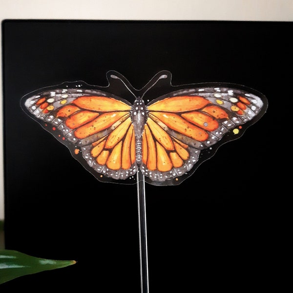 Monarch Butterfly Sticker - 11cm - Watercolour Painted - Clear or White - Eco Friendly