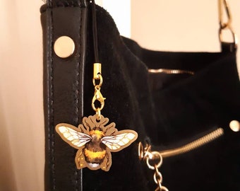 Flying Bumblebee Brass Charms (63% recycled) small metal bee charms for phones, zippers, purses, bags, keys, etc