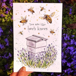 You Are The Bee's Knees / Beehive & Honey Bees tarjeta de agradecimiento grande A5 / apicultor apicultura lavanda miel abejas abejas flores silvestres